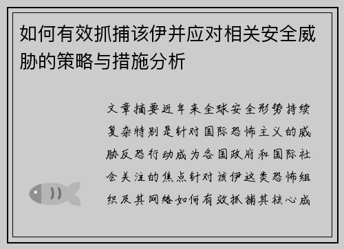 如何有效抓捕该伊并应对相关安全威胁的策略与措施分析