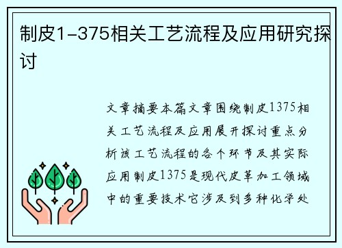 制皮1-375相关工艺流程及应用研究探讨